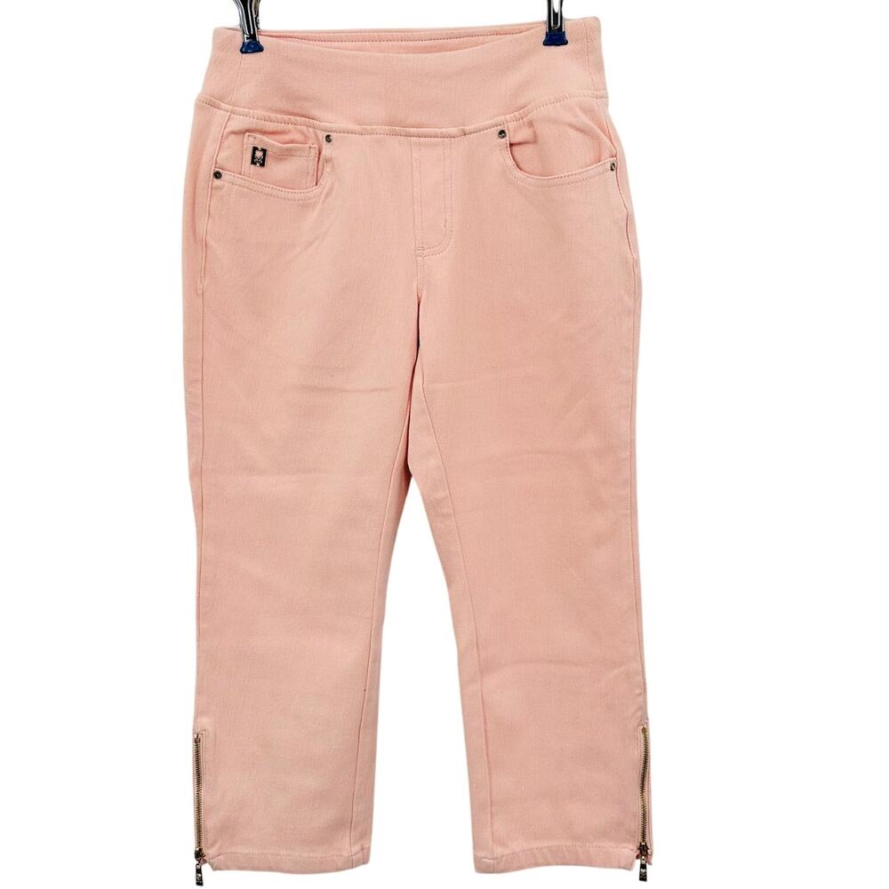 Belle by Kim Gravel Pink Denim Pull On Stretch Jean Capris Ankle Zip Womens 4P